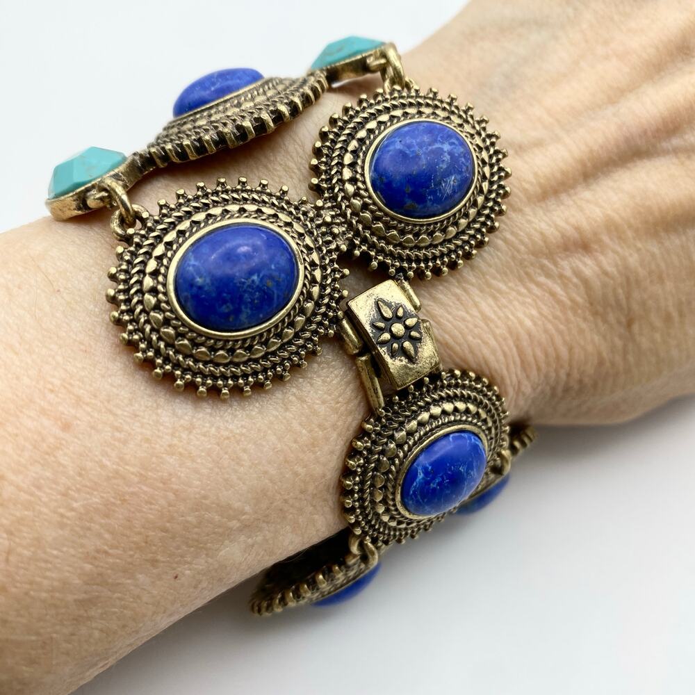 LUCKY BRAND Bracelet Blue Cabochon Sodalite Wide Southwest 7 1/2" - 75 Retail - Picture 2 of 6